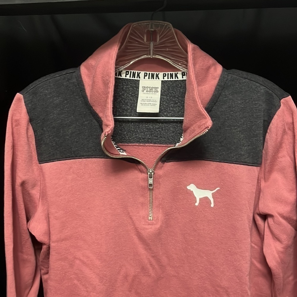 Pink- Victoria’s Secret lightweight fleece zippered neck sweatshirt - Picture 2 of 7